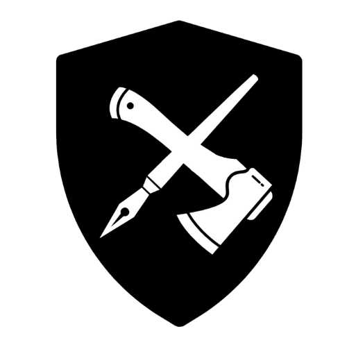 The Penned Prepper logo hatchet and pen inside a black sheild