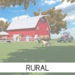 red rural barn with cows and tractor