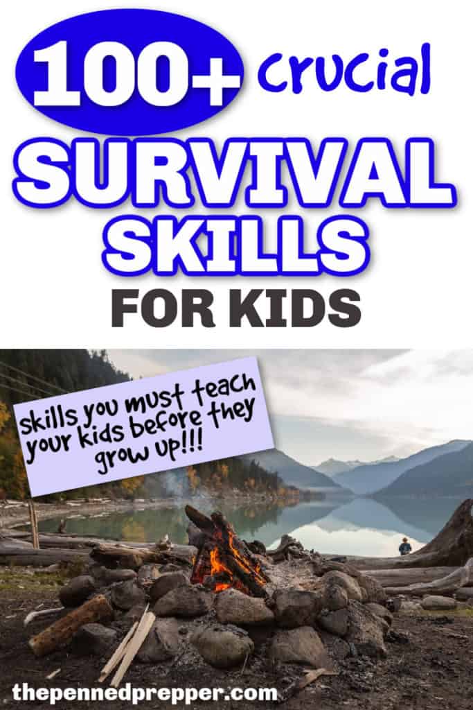 campfire in the mountains by a lake as an example of survival skills for kids
